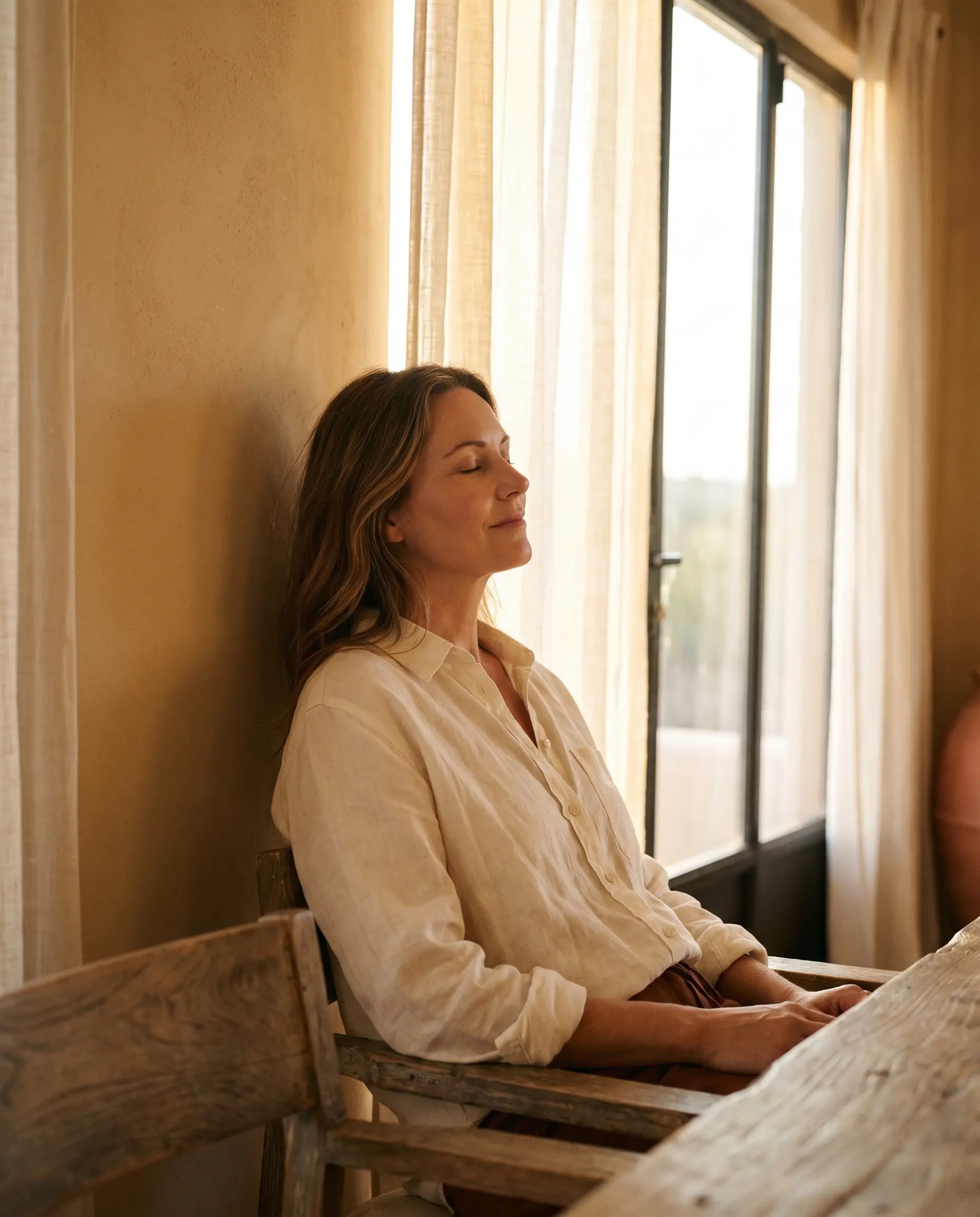 A calm, warmly lit portrait moment